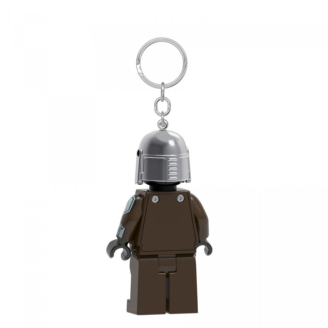 brelok LEGO Star Wars Mandalorian przedstawiający postać z hełmem i brązowym kombinezonem