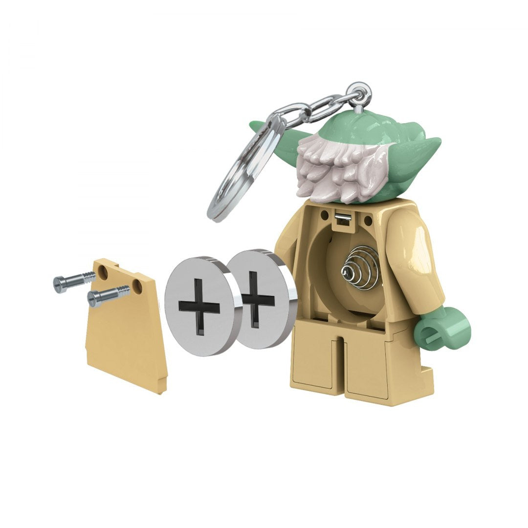 Brelok z latarką Yoda w stylu LEGO z demontowalną tylną częścią i pierścieniem na klucze