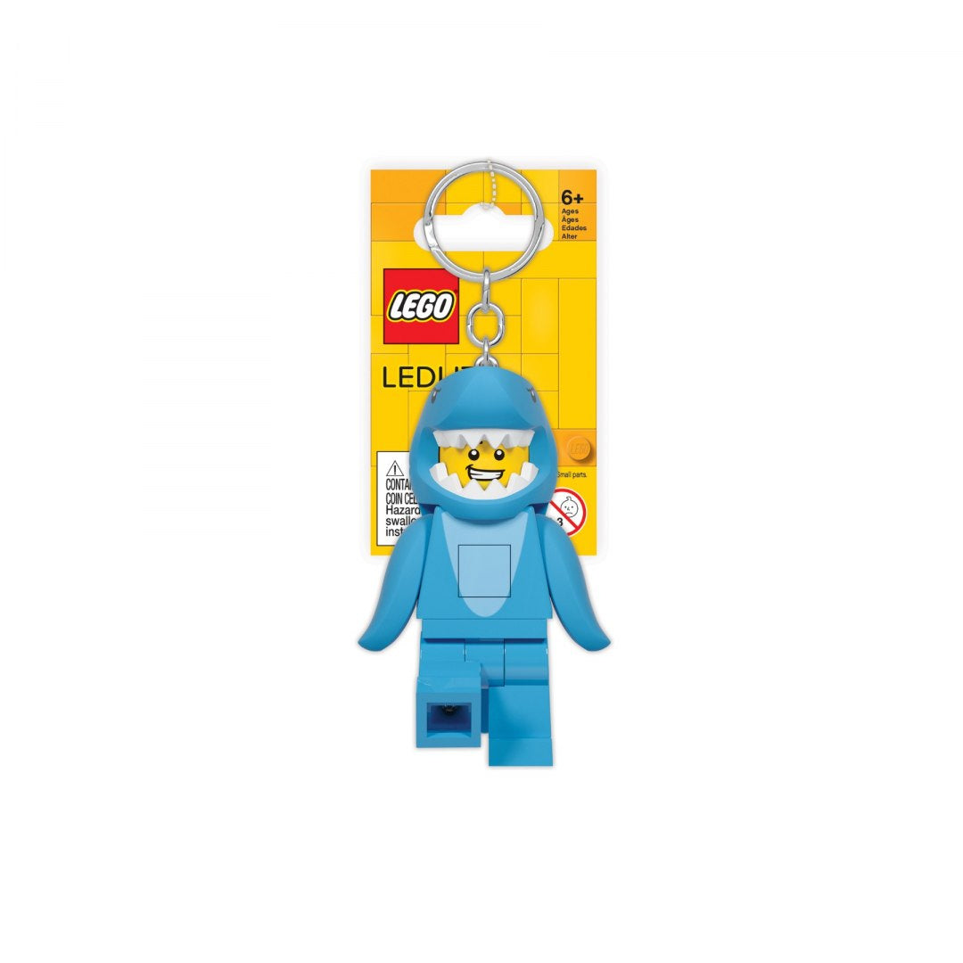 Brelok LEGO z latarką w kształcie figurki niebieskiego rekina z żółtą twarzą