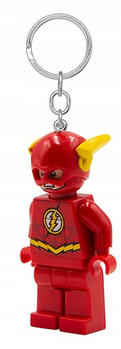 brelok LEGO Flash z latarką w formie czerwonej figurki superbohatera z żółtymi błyskawicami