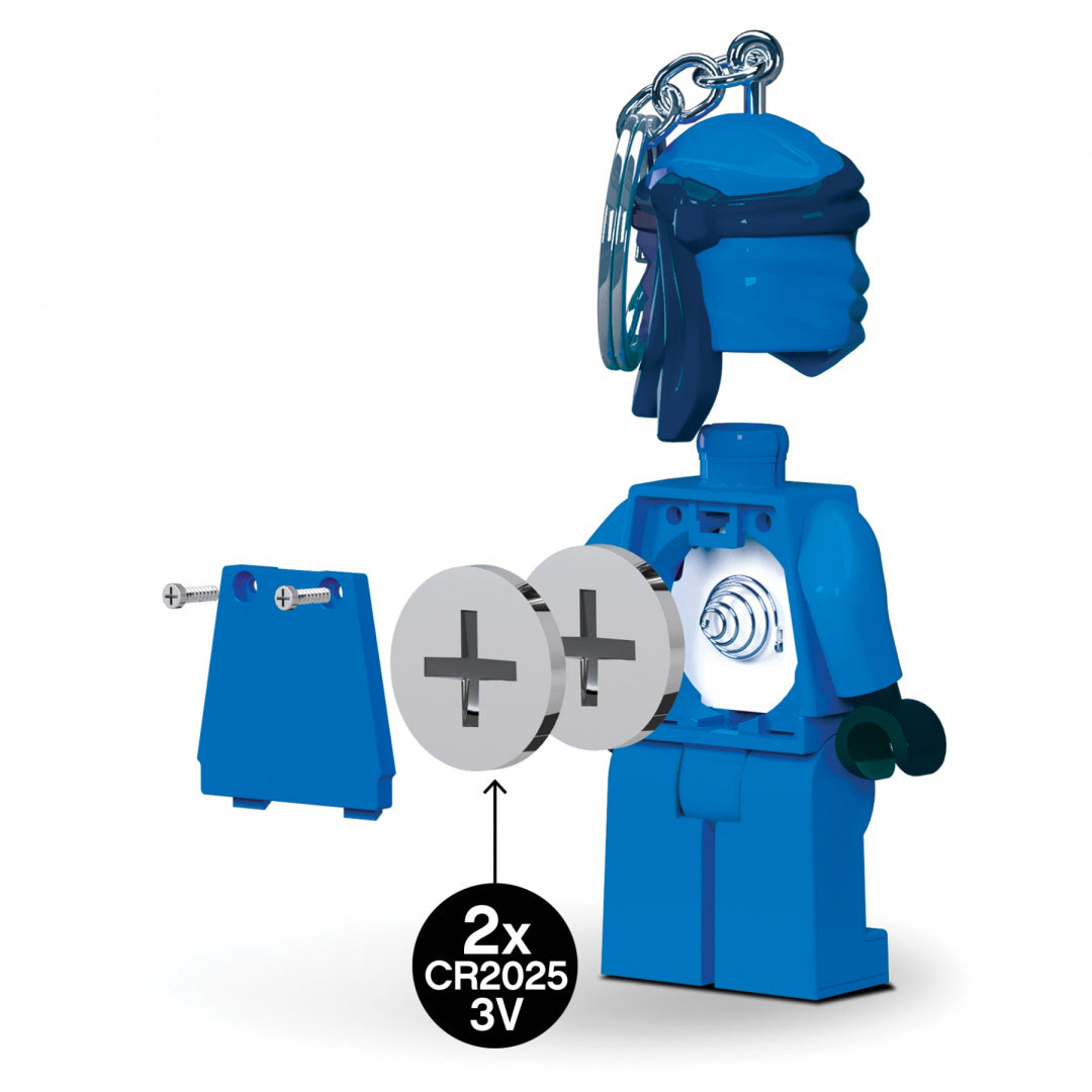 Brelok z latarką LEGO Ninjago Jay w kolorze niebieskim z wymiennymi bateriami CR2025 3V