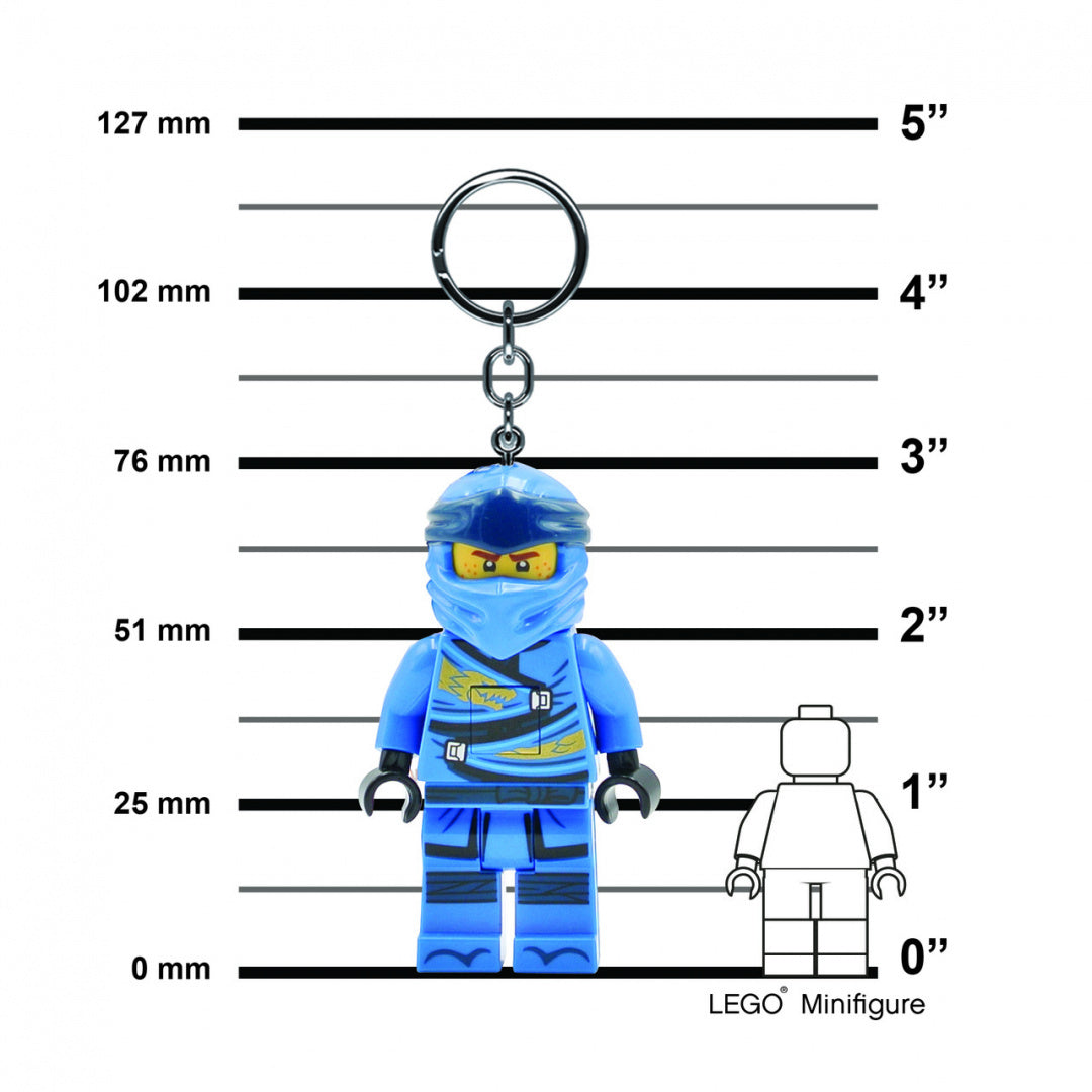 Brelok z latarką LEGO Ninjago Jay w formie niebieskiego ninja z metalowym kółkiem na klucze