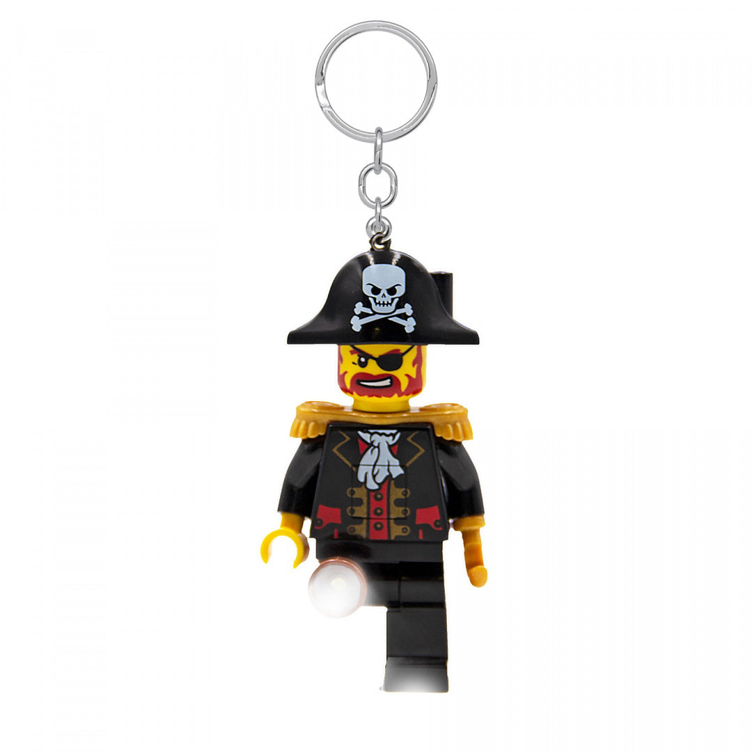 brelok LEGO z latarką w kształcie pirata z czarnym kapeluszem i złotymi akcentami