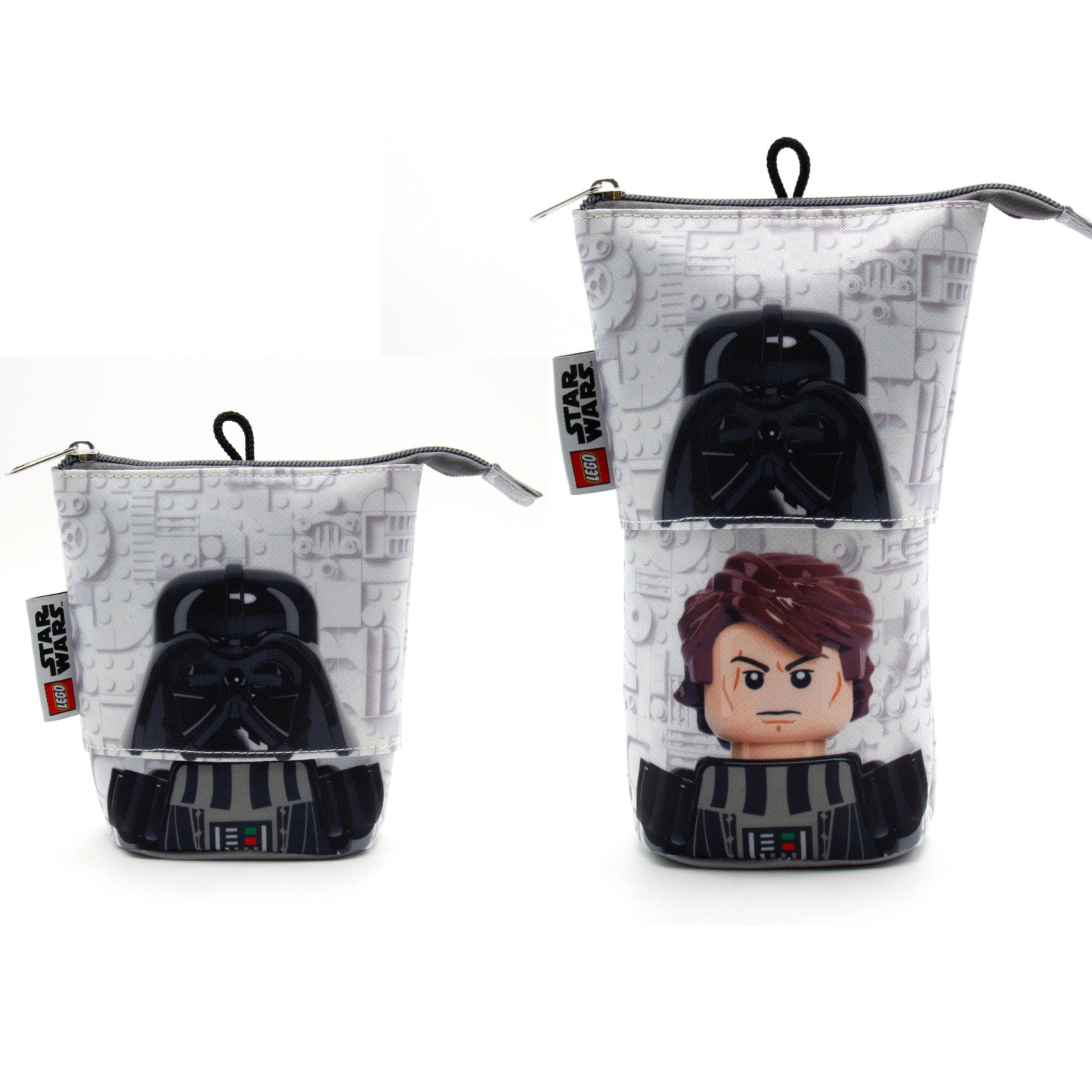 Piórnik LEGO Star Wars z motywem Dartha Vadera i Anakin Skywalker na biało-szarym tle