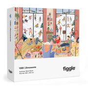 Puzzle zimowe 1000 elementów Figgle z ilustracją ludzi bawiących się na śniegu i w domu