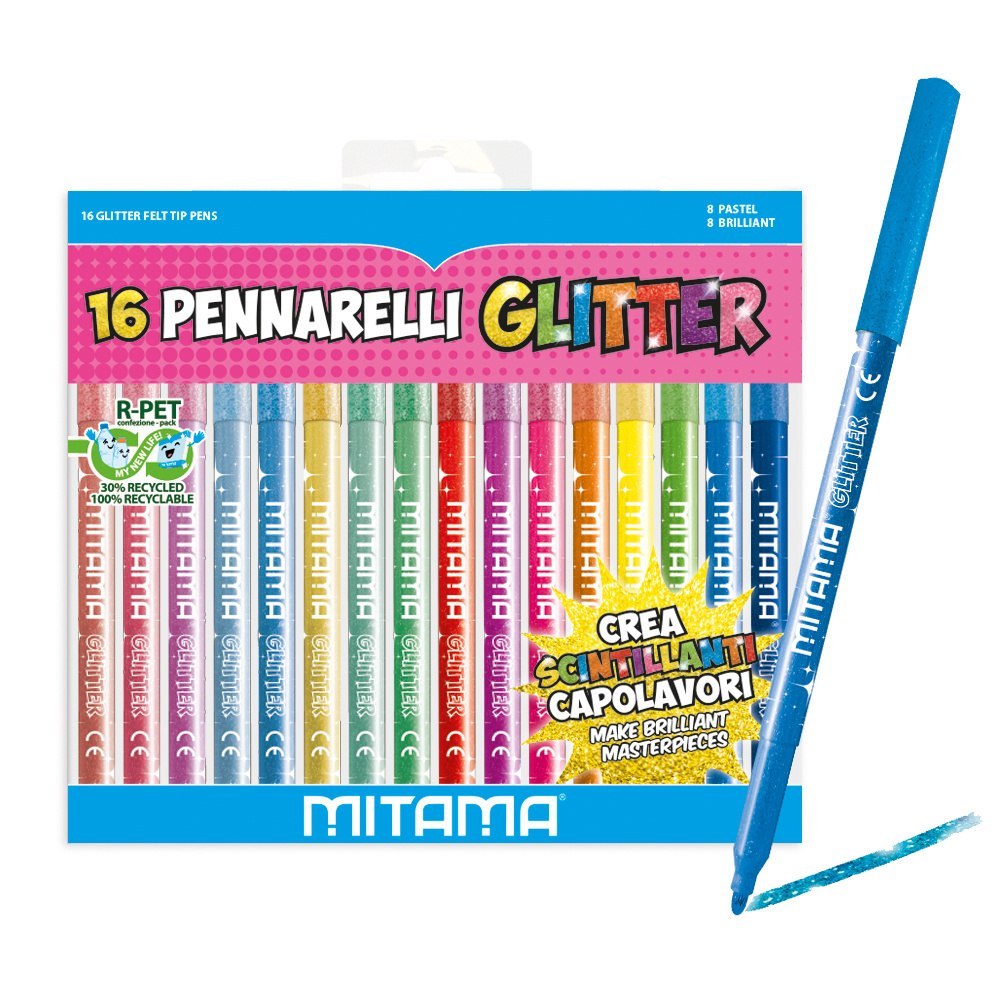 Set of 16 glitter markers for children Mitama in various colors with a precision tip