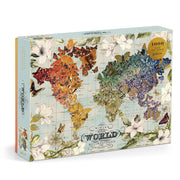 Puzzle 1000 elementów dla dorosłych mapa świata z motylami w różnych kolorach od Galison