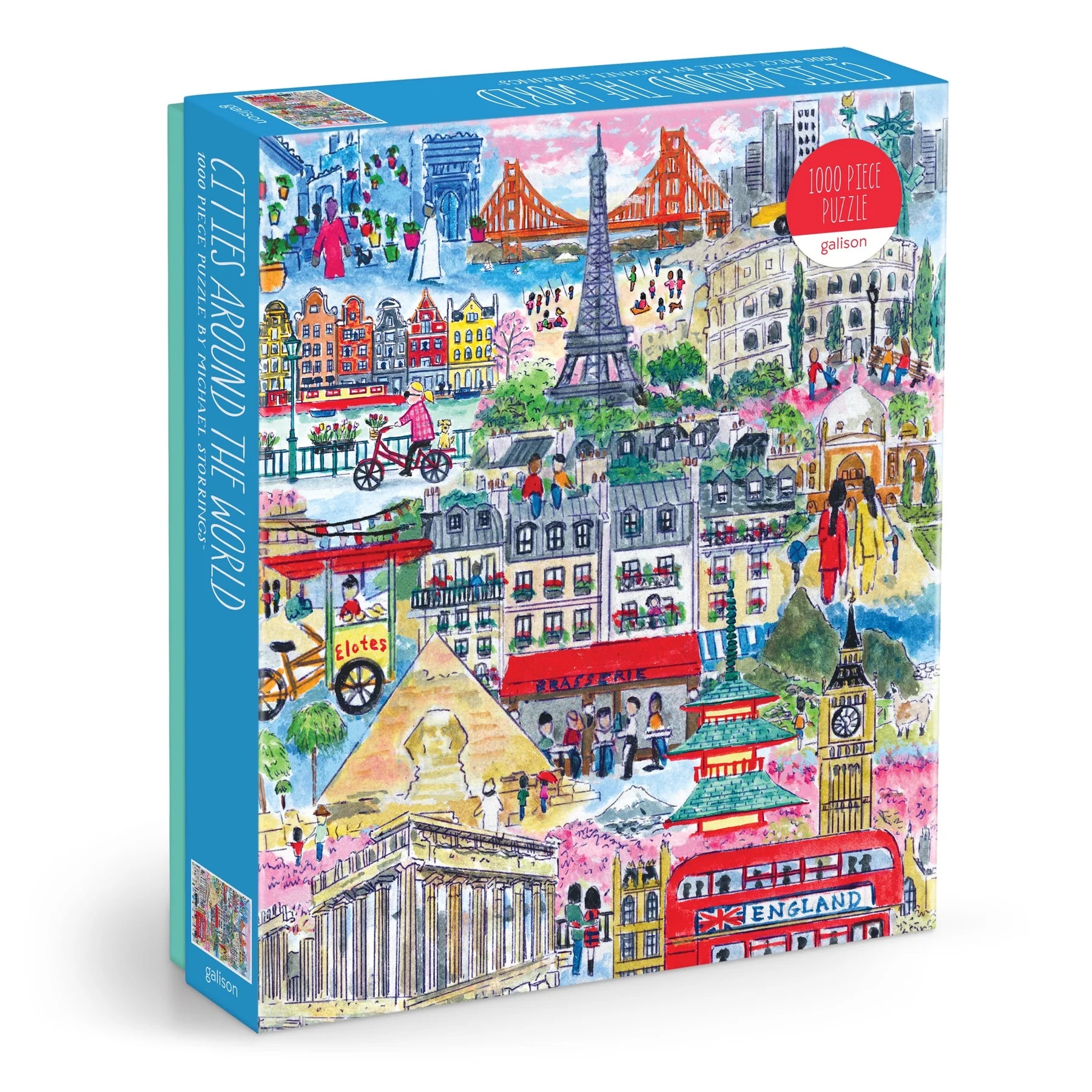 Puzzle 1000 elementów miasta z kolorowymi ilustracjami znanych zabytków i miejskich krajobrazów