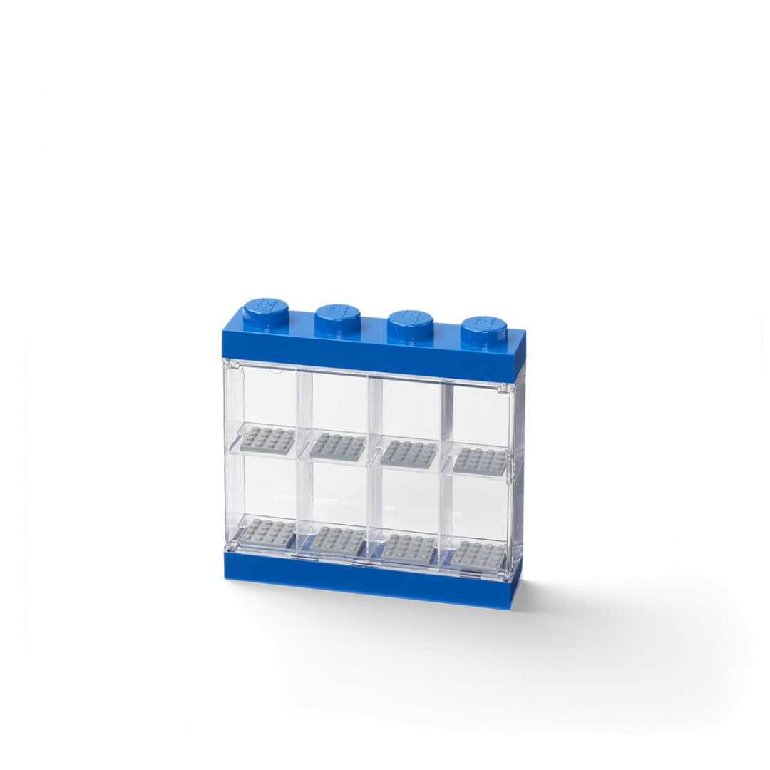 Przezroczysta niebieska gablotka na minifigurki LEGO z ośmioma przegródkami od BV JACOB COMPANY
