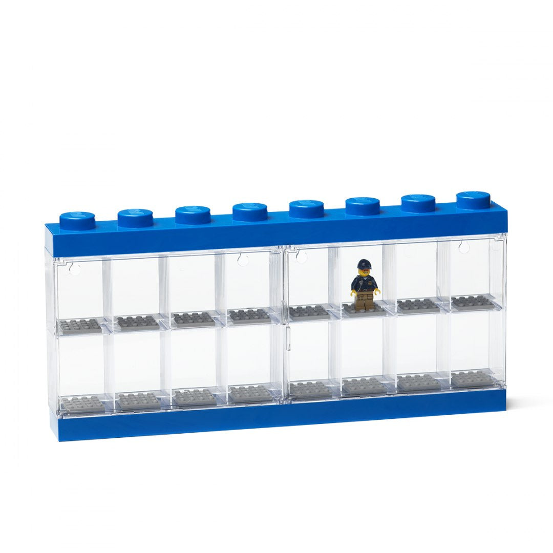Przezroczysta niebieska gablotka na minifigurki LEGO z miejscem na 16 figurek BV JACOB COMPANY