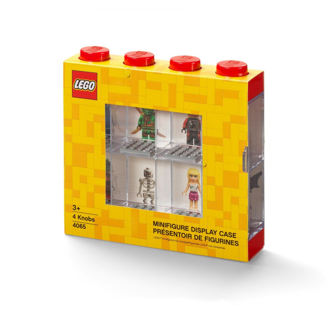 Gablotka na minifigurki LEGO w kształcie klocka z przezroczystym frontem na 4 minifigurki