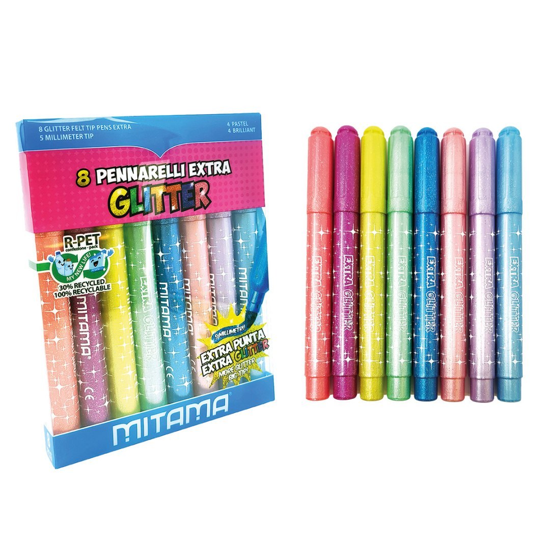 Set mit dicken Glitzerstiften von Mitama in acht Farben zum kreativen Zeichnen