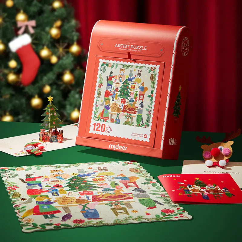 mideer świąteczne puzzle artystyczne dla dzieci z ilustracją świątecznego stołu i 120 elementów