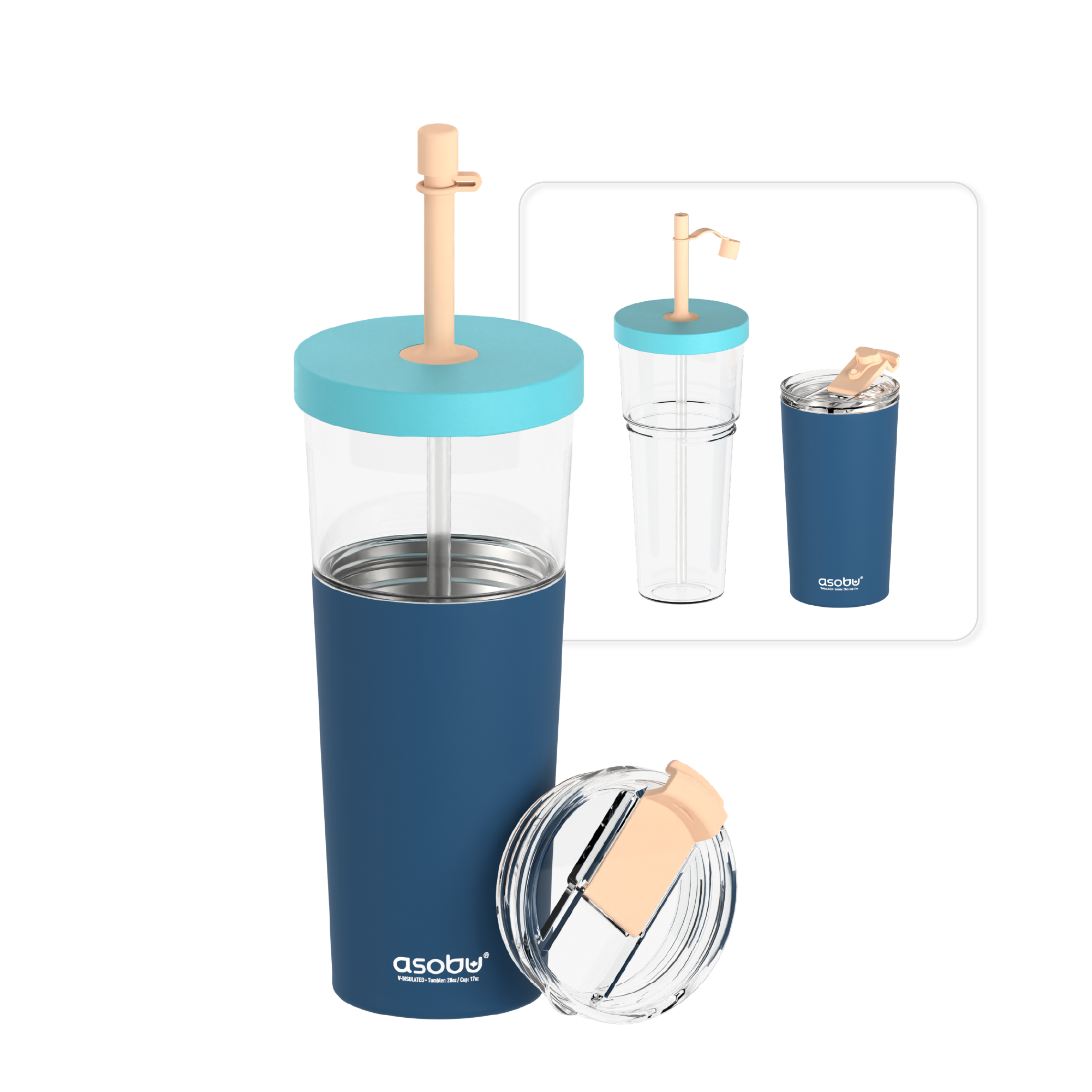 Tasse isotherme avec paille Marina Asobu – bleu pastel 850 ml