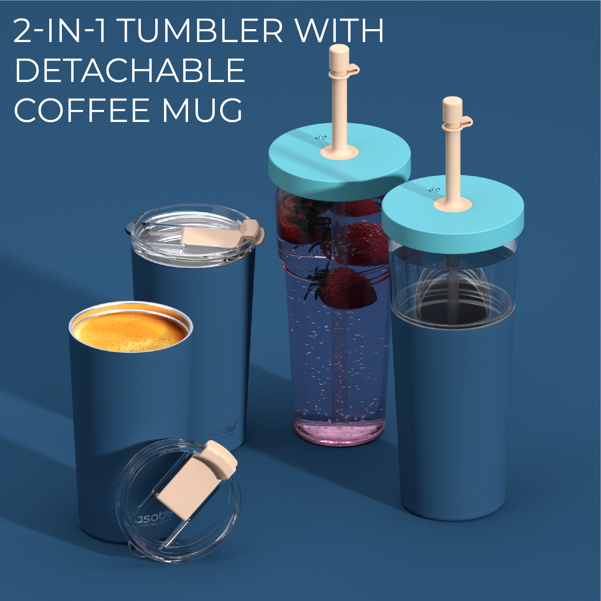 Tasse isotherme avec paille Marina Asobu – bleu pastel 850 ml