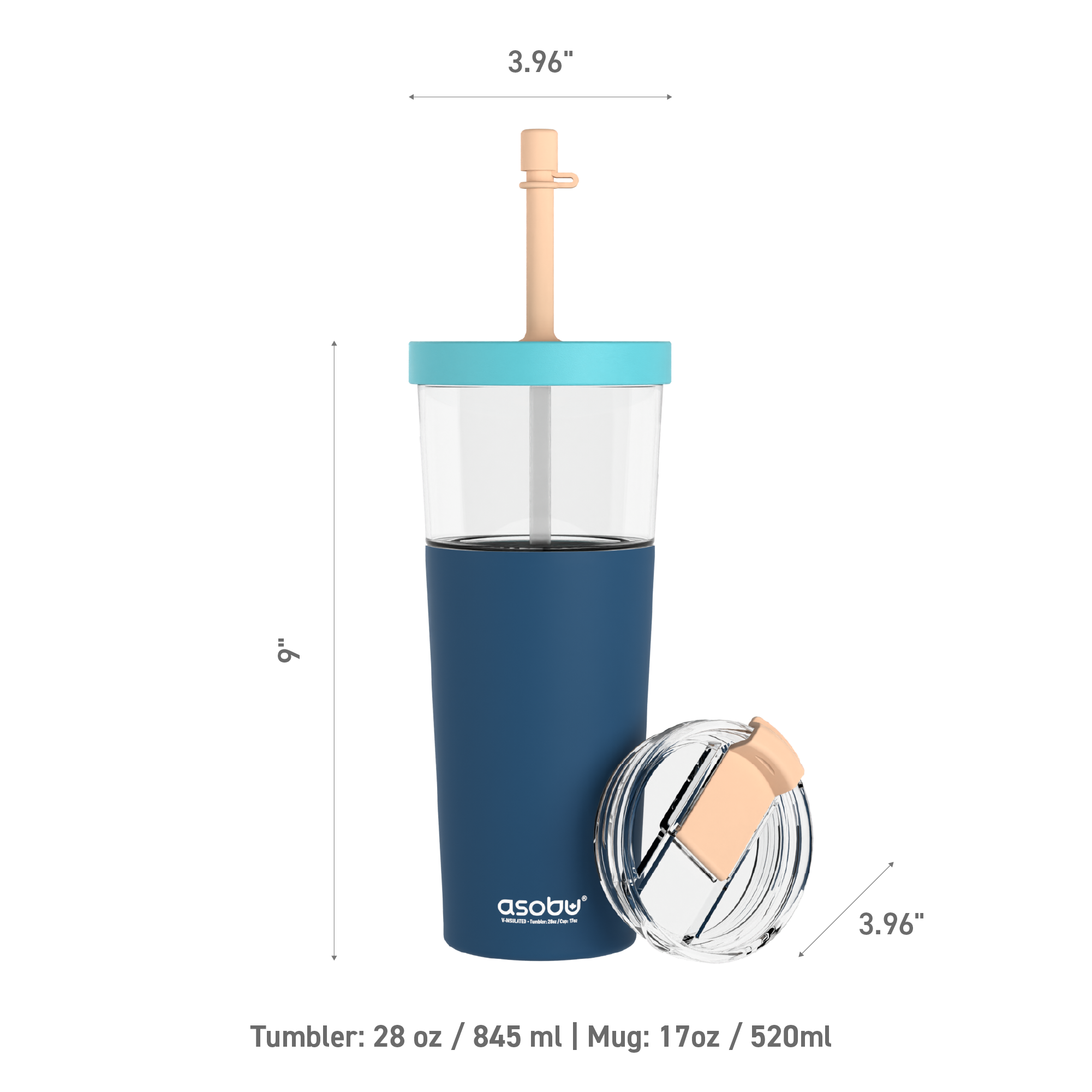 Tasse isotherme avec paille Marina Asobu – bleu pastel 850 ml
