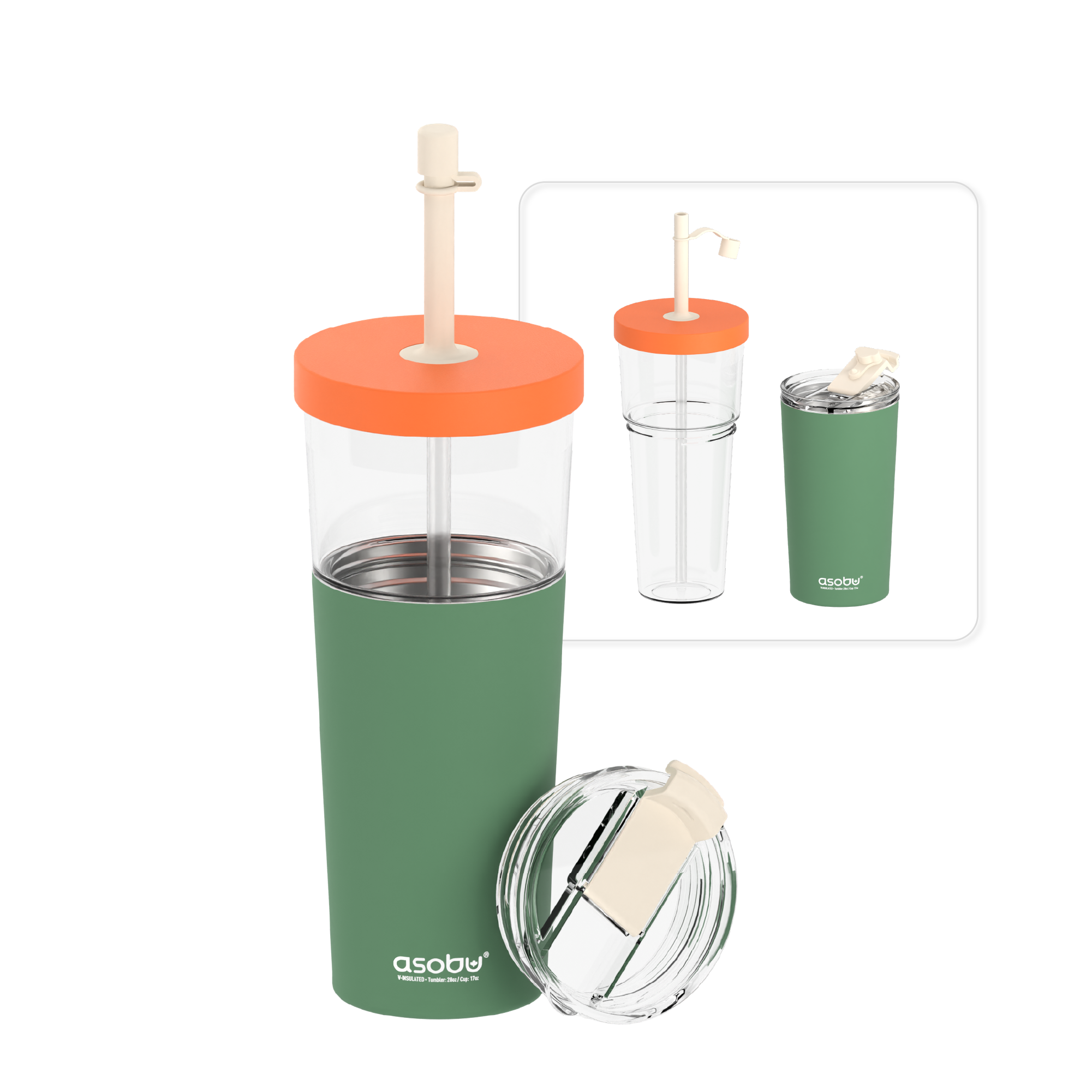 Tasse isotherme avec paille Marina Asobu – vert pastel 850 ml