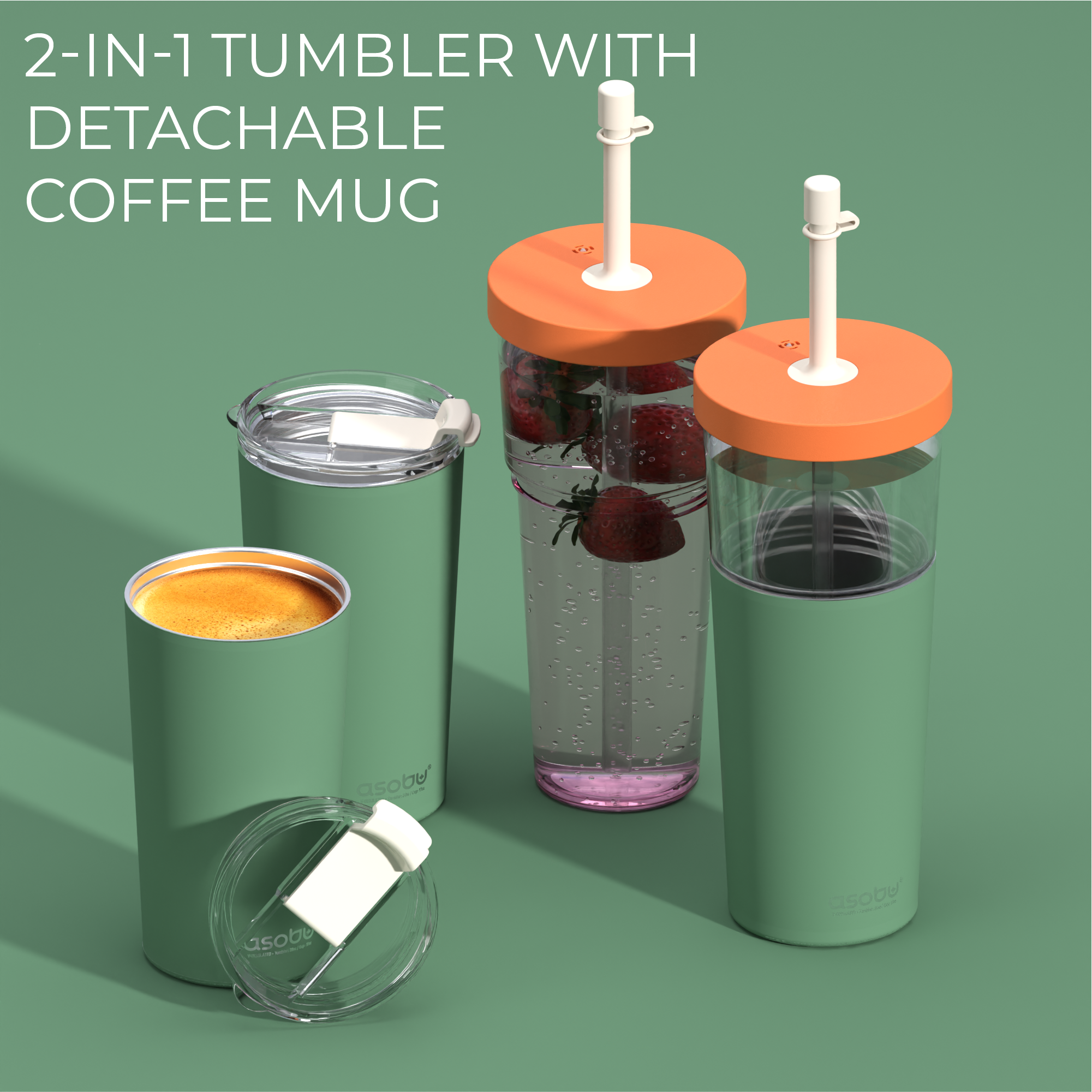 Tasse isotherme avec paille Marina Asobu – vert pastel 850 ml