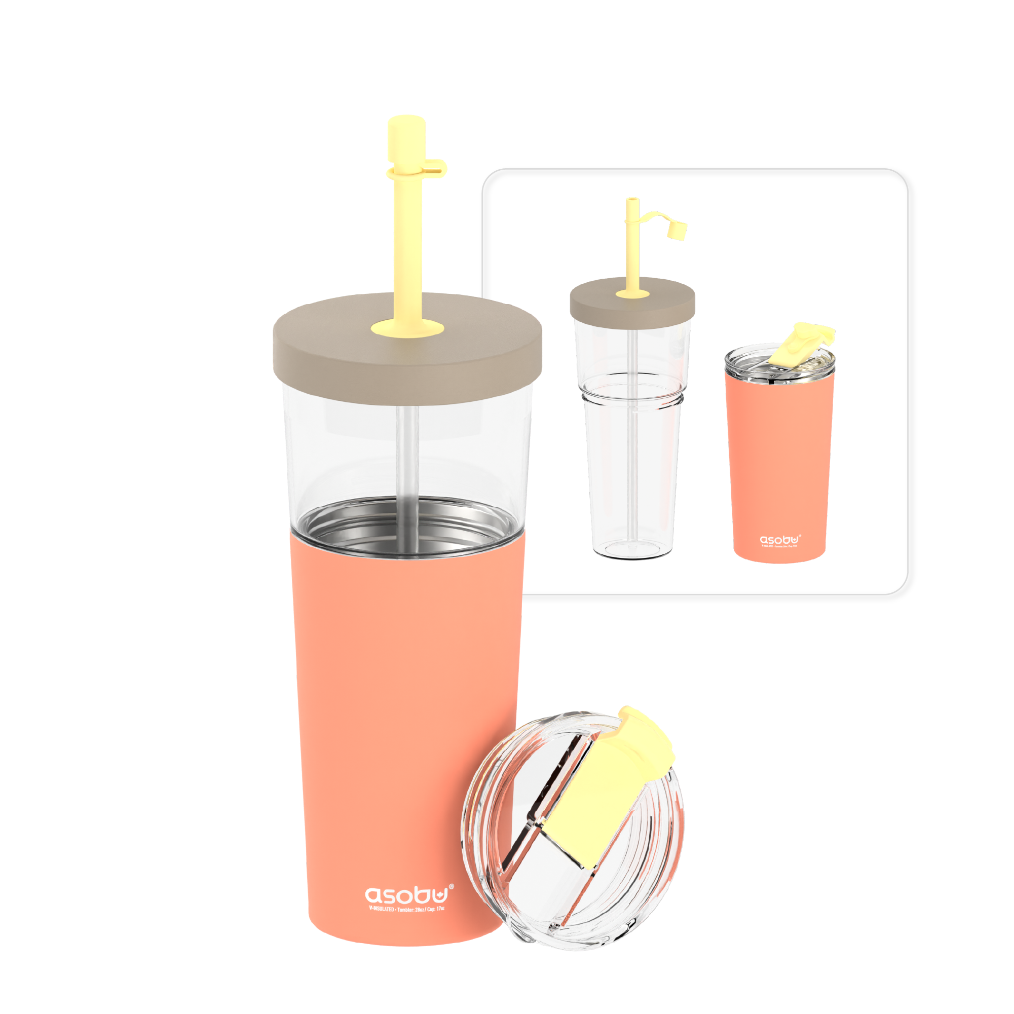 Tasse isotherme avec paille Marina Asobu – pêche pastel 850 ml