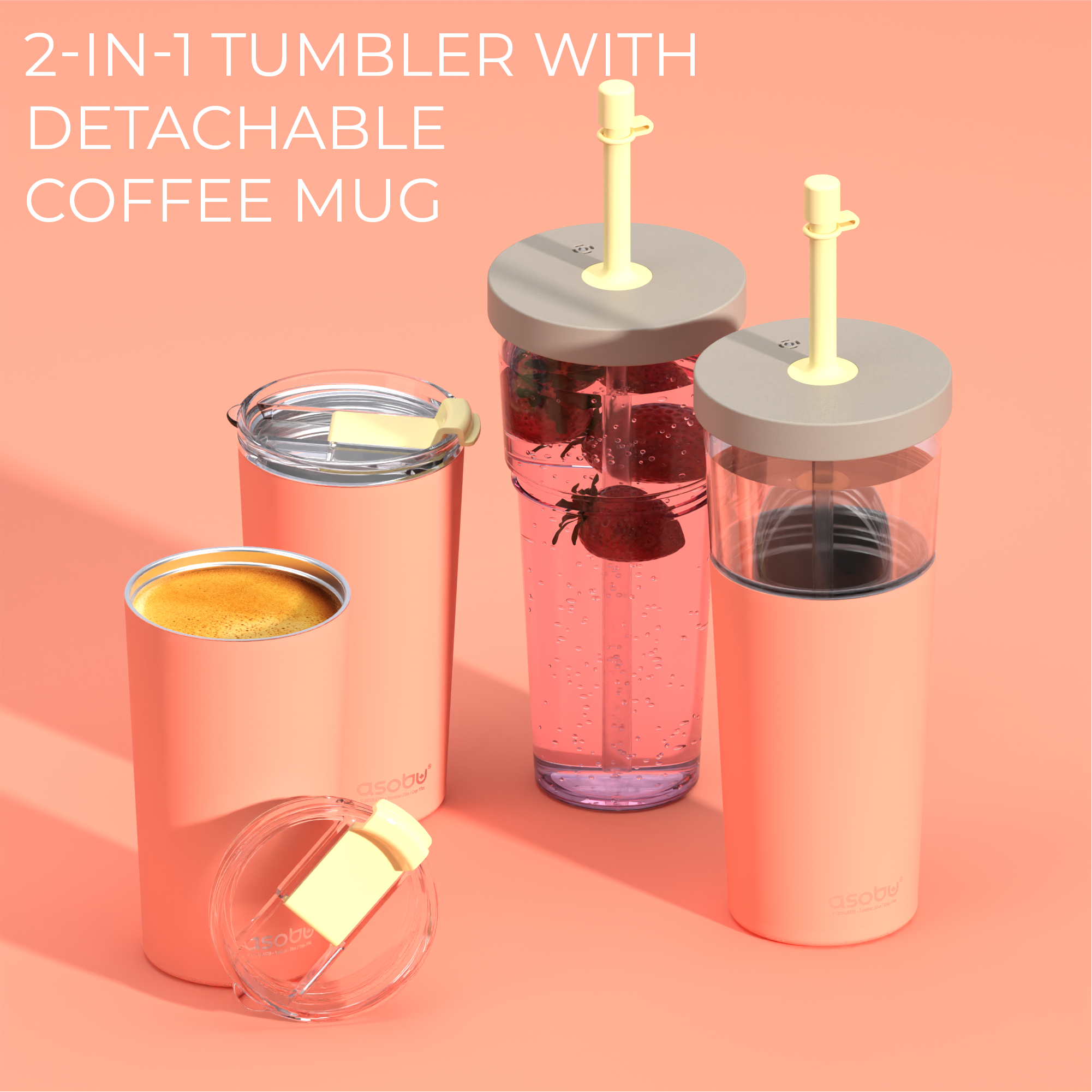 Tasse isotherme avec paille Marina Asobu – pêche pastel 850 ml