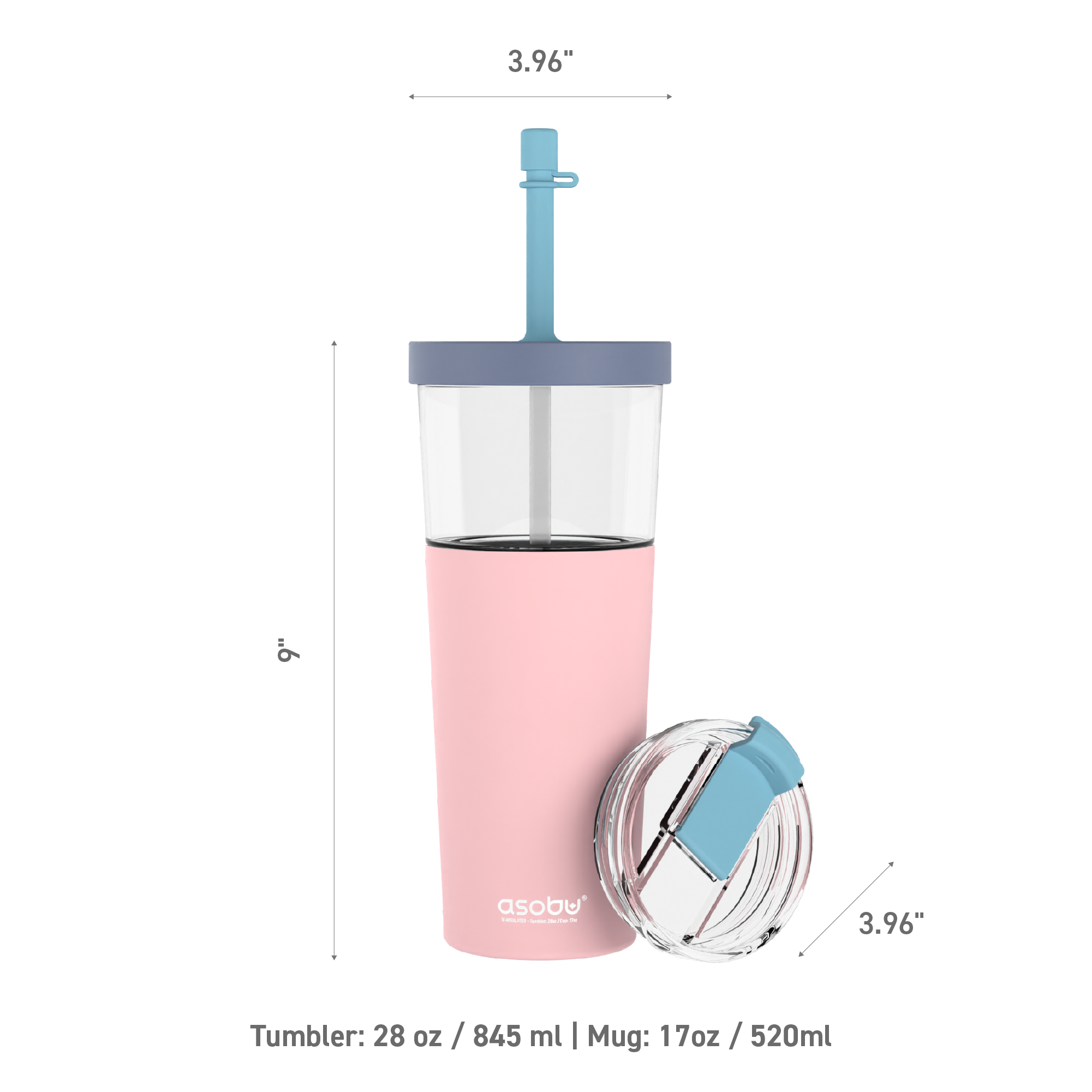 Mug isotherme avec paille Marina Asobu – rose pastel 850 ml