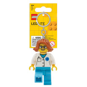 MOB brelok lego latarka lekarka figurka z włosami i białym fartuchem medycznym