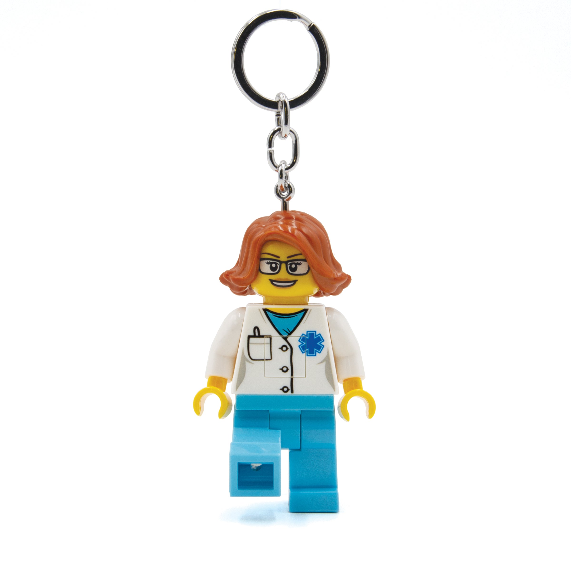 Brelok lego latarka lekarka postać kobiety w białym fartuchu i niebieskich spodniach