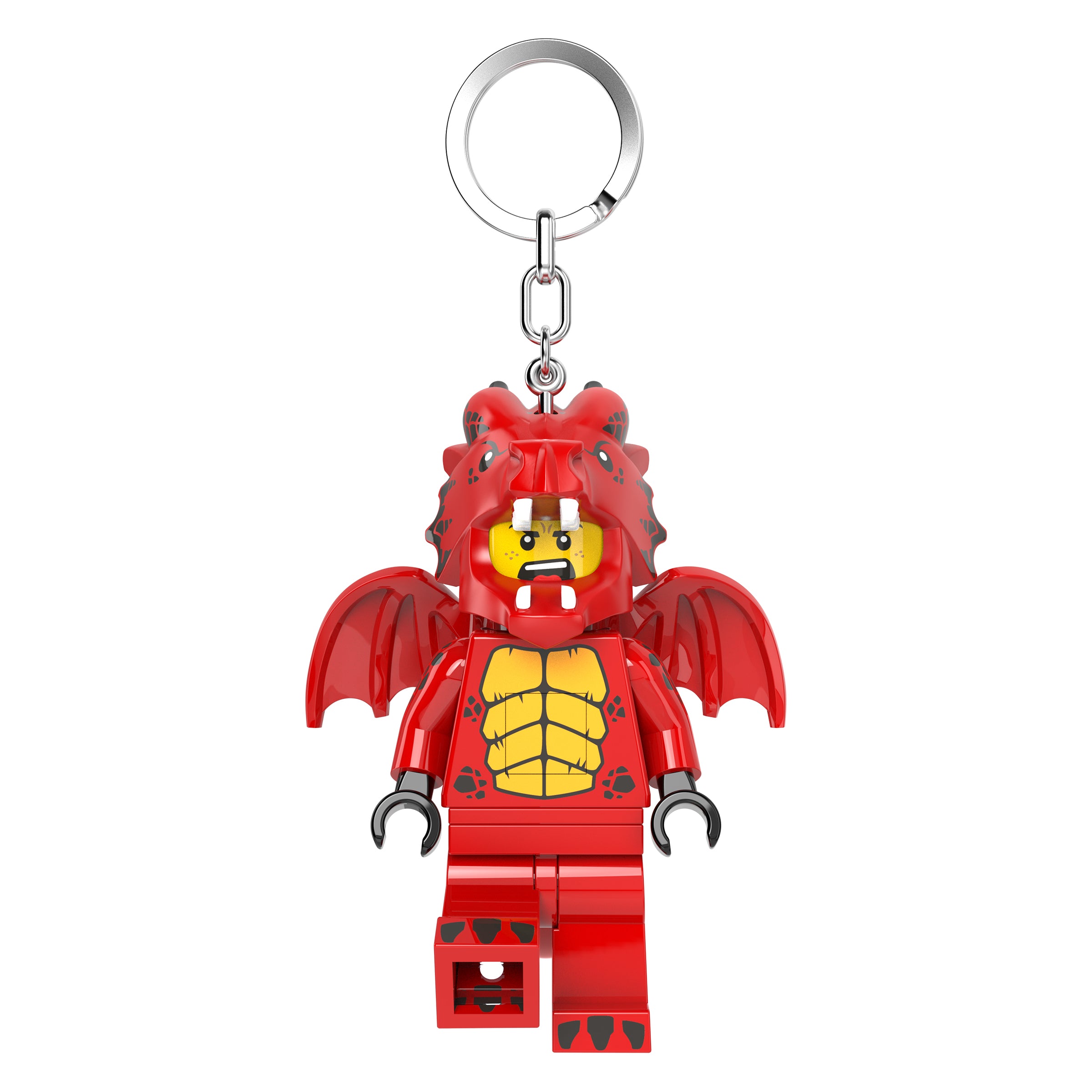 Brelok z latarką LEGO smok czerwony smok z skrzydłami i metalowym kółkiem do kluczy