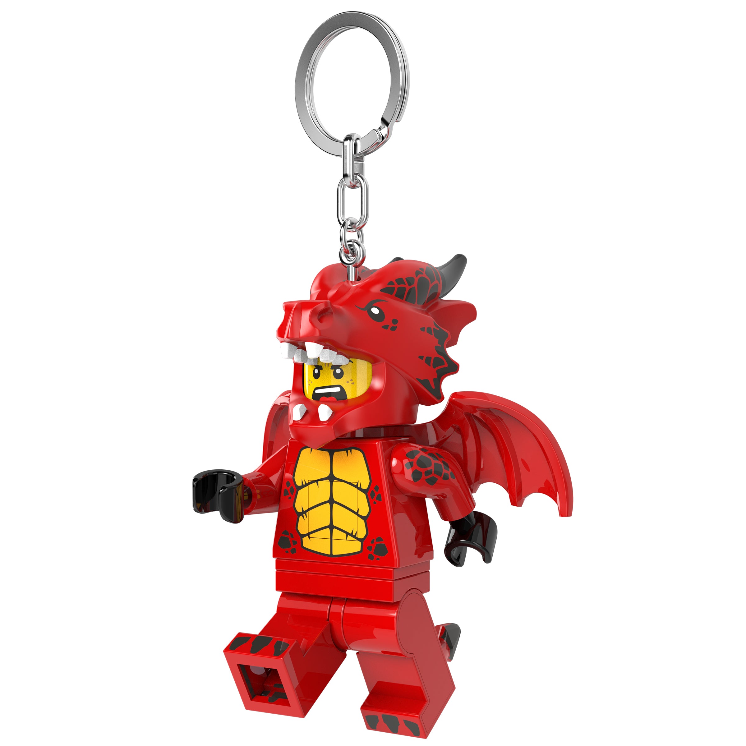 brelok z latarką LEGO smok czerwony smok z skrzydłami i metalowym kółkiem do kluczy