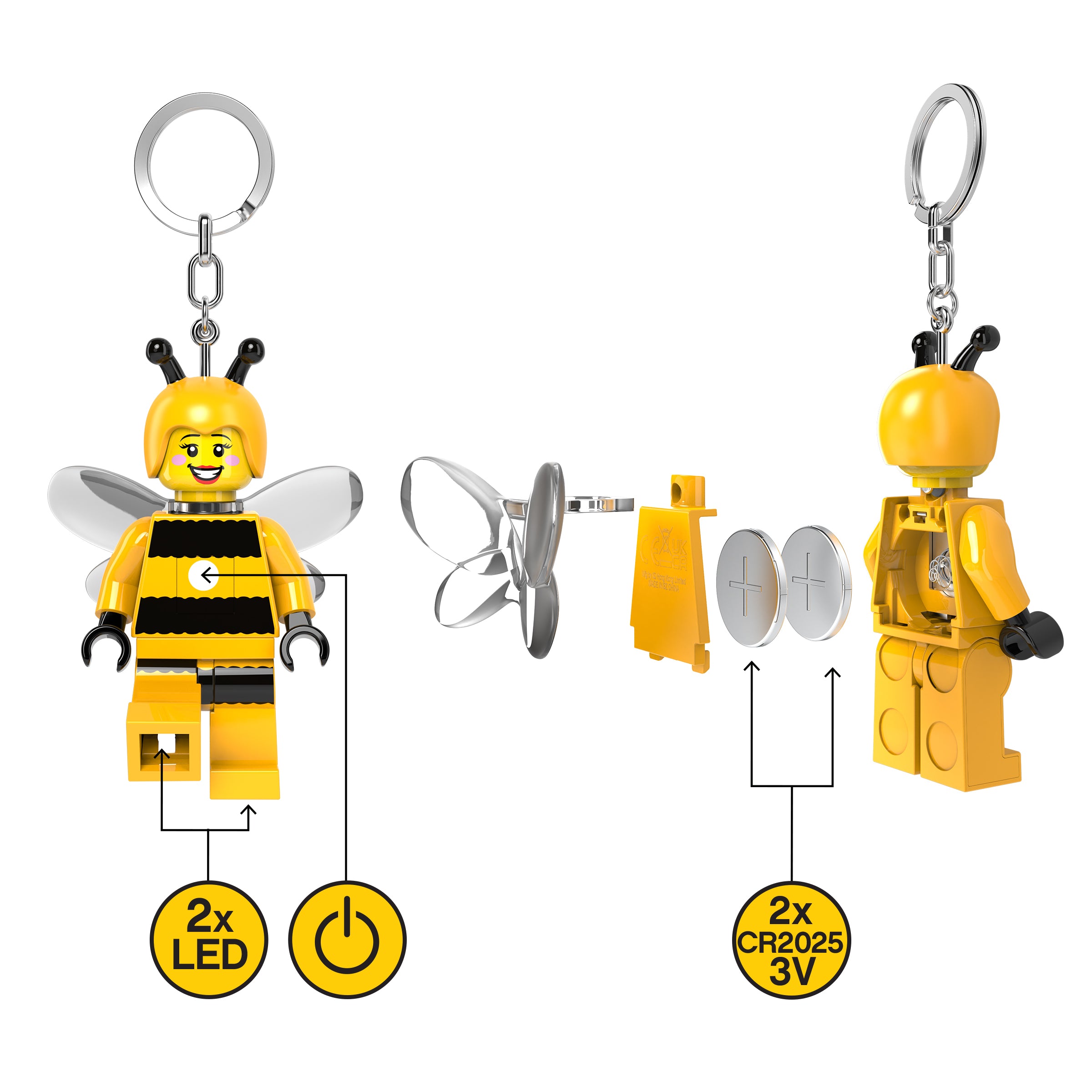 brelok z latarką LEGO Pszczółka - żółta figurka pszczółki LED z kluczem i wymiennymi bateriami