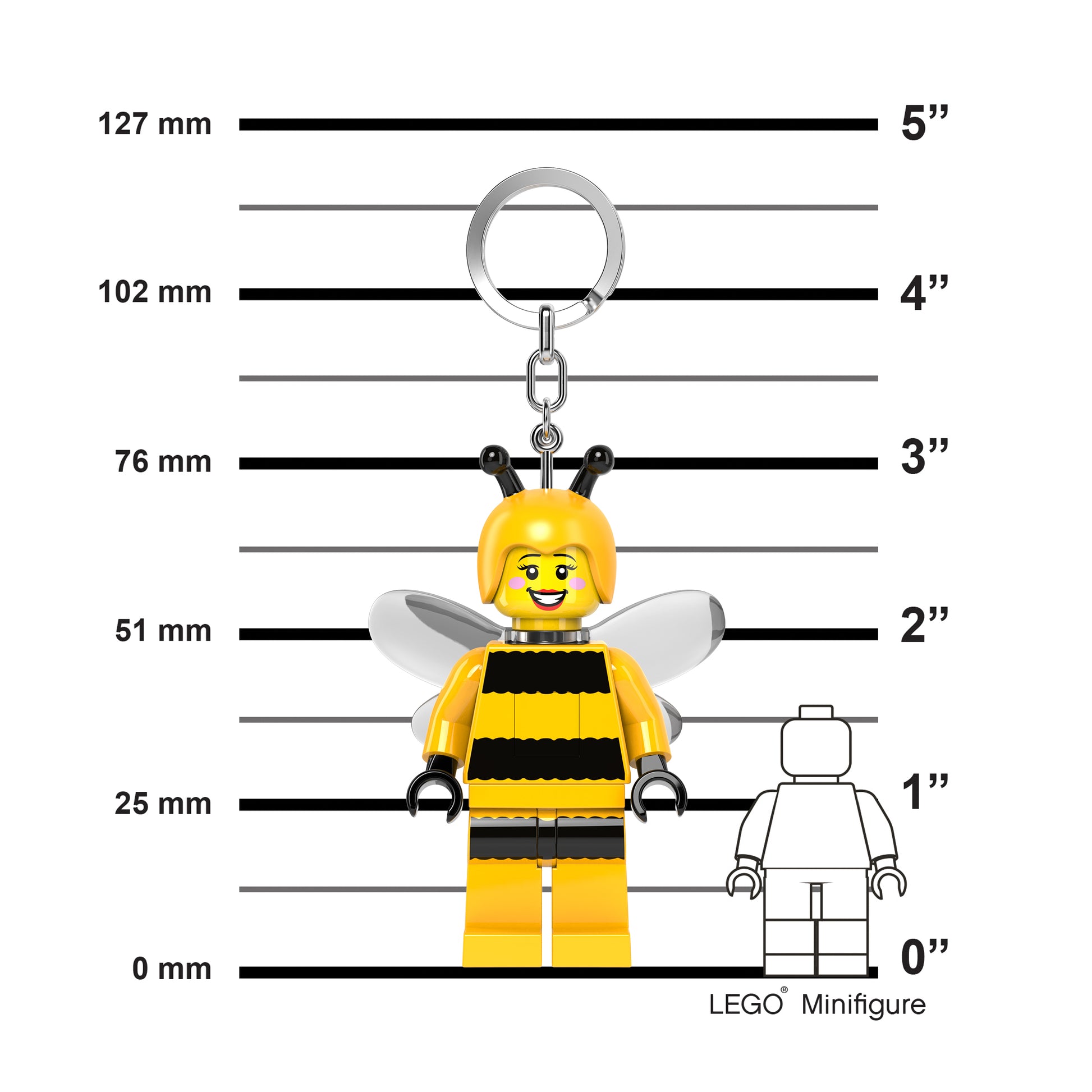 Brelok z latarką LEGO Pszczółka w formie minifigurki z żółto-czarnym kostiumem pszczółki