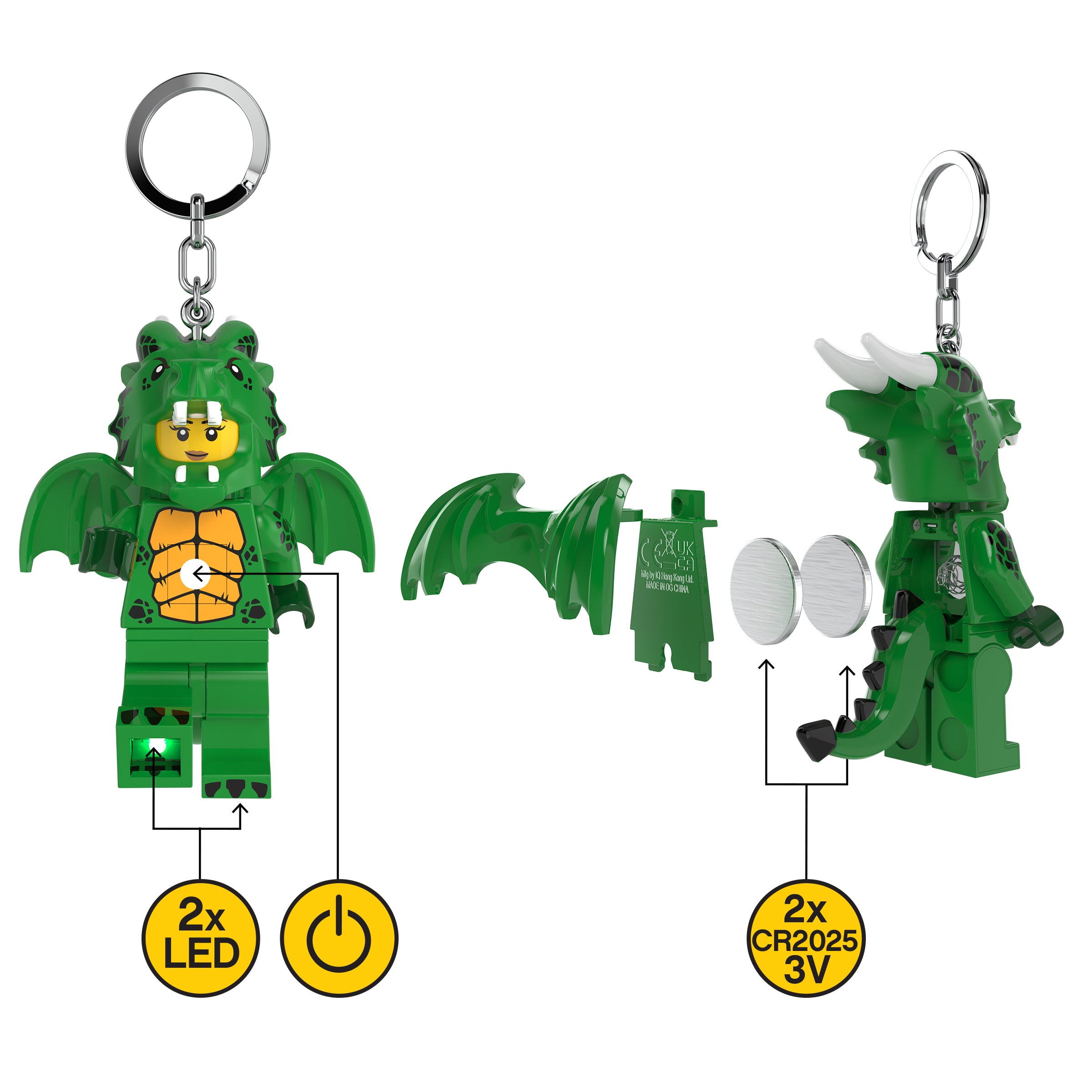 brelok z latarką LEGO Zielony Smok z diodami LED i wymiennymi bateriami CR2025