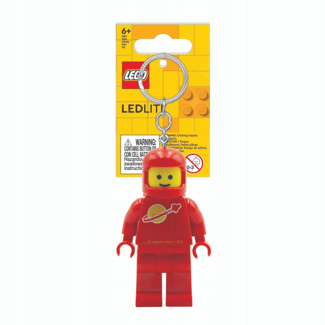 Brelok z latarką LEGO astronauta w czerwonym kombinezonie z motywem kosmicznym