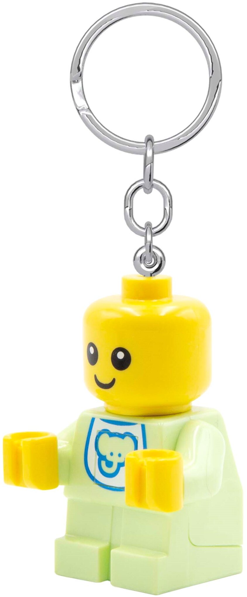 Brelok z latarką LEGO minifigurka niemowlaka w żółtym śliniaku od MOB