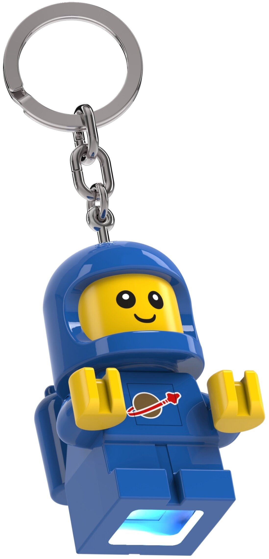 MOB brelok z latarką LEGO astronauta w niebieskim stroju kosmicznym z uśmiechniętą twarzą