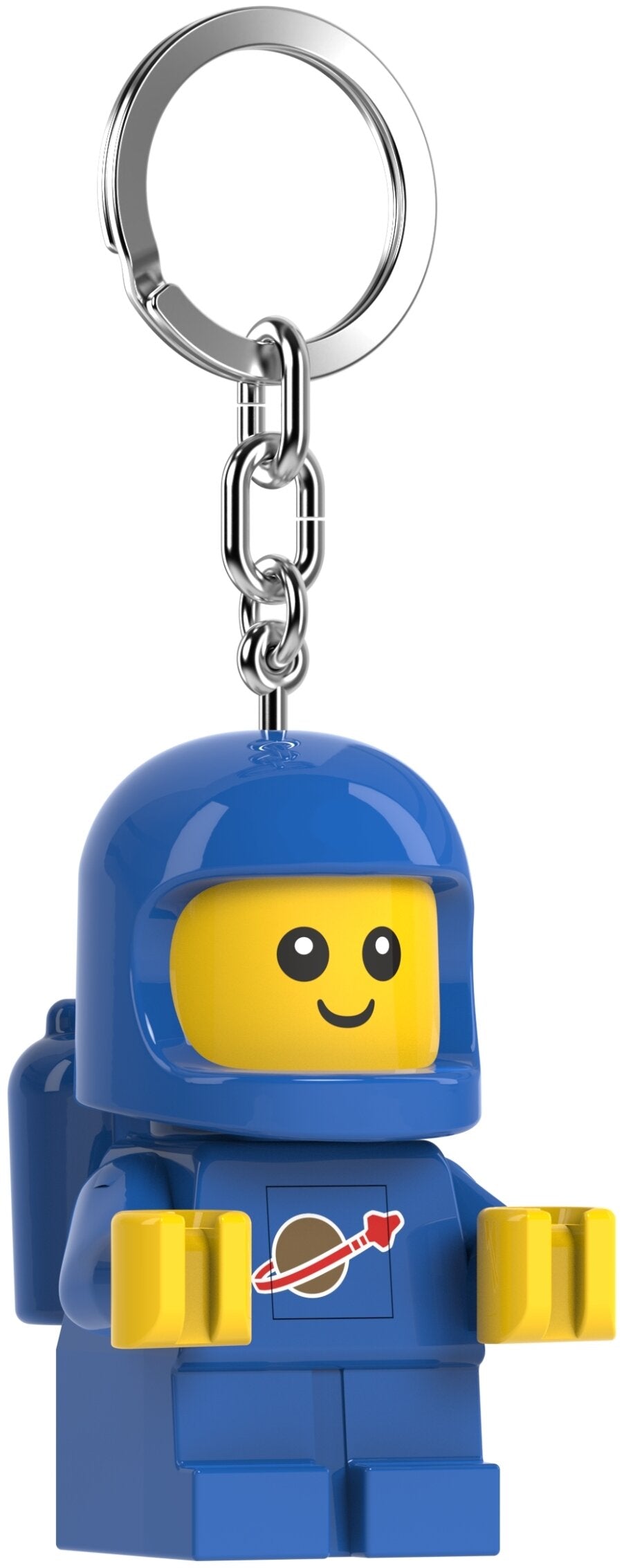 MOB brelok z latarką LEGO astronauta w niebieskim kombinezonie z uśmiechniętą twarzą