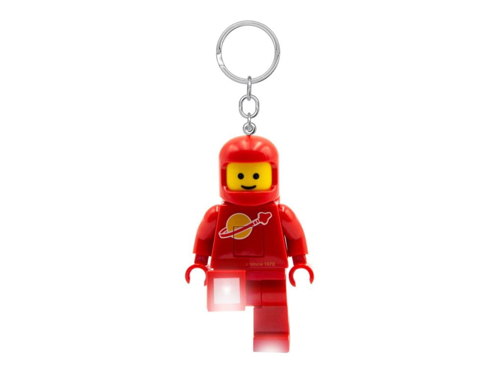 MOB brelok z latarką LEGO astronauta czerwony z kluczem i świecącą latarką