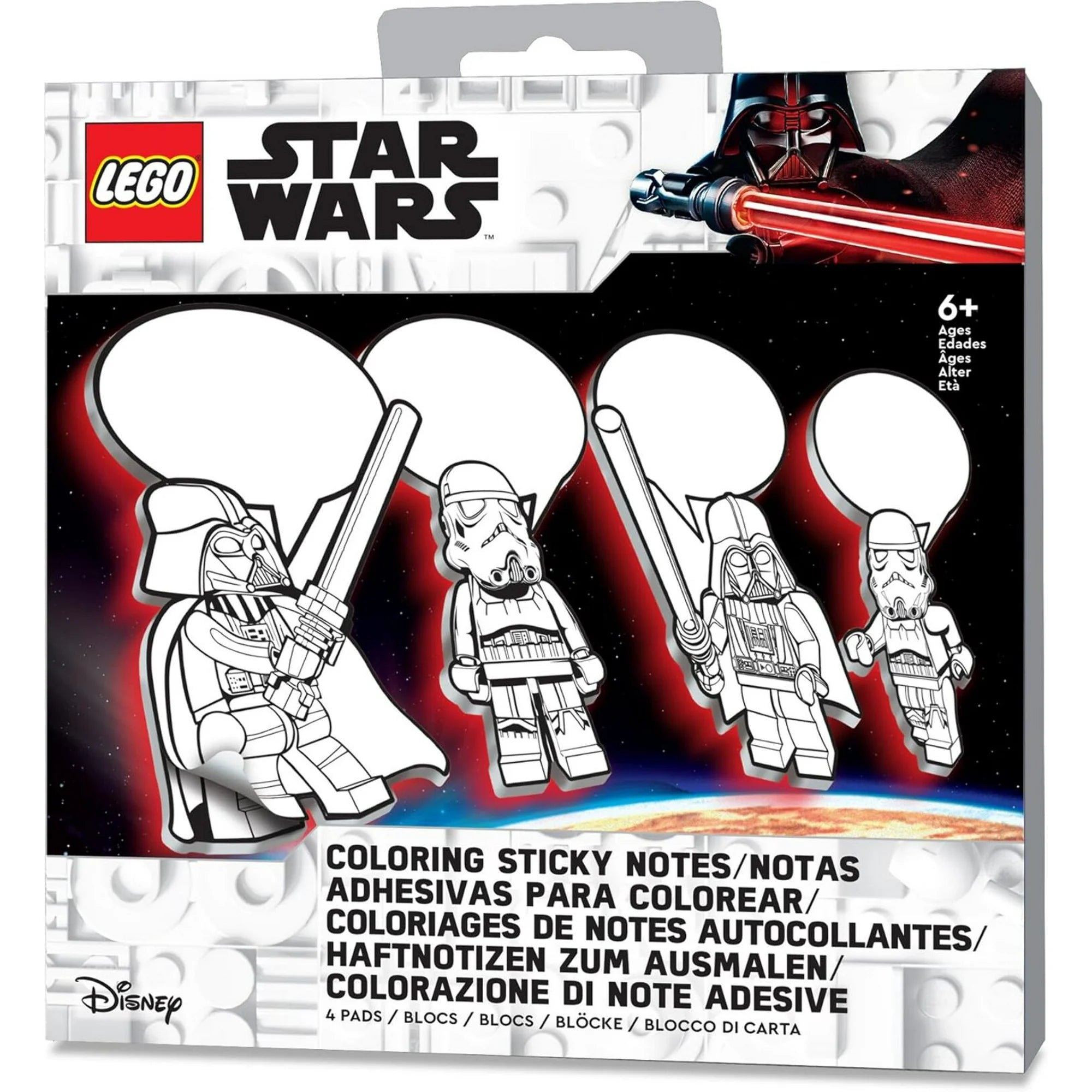 Samoprzylepne karteczki LEGO Star Wars z postaciami Darth Vader i szturmowców do kolorowania