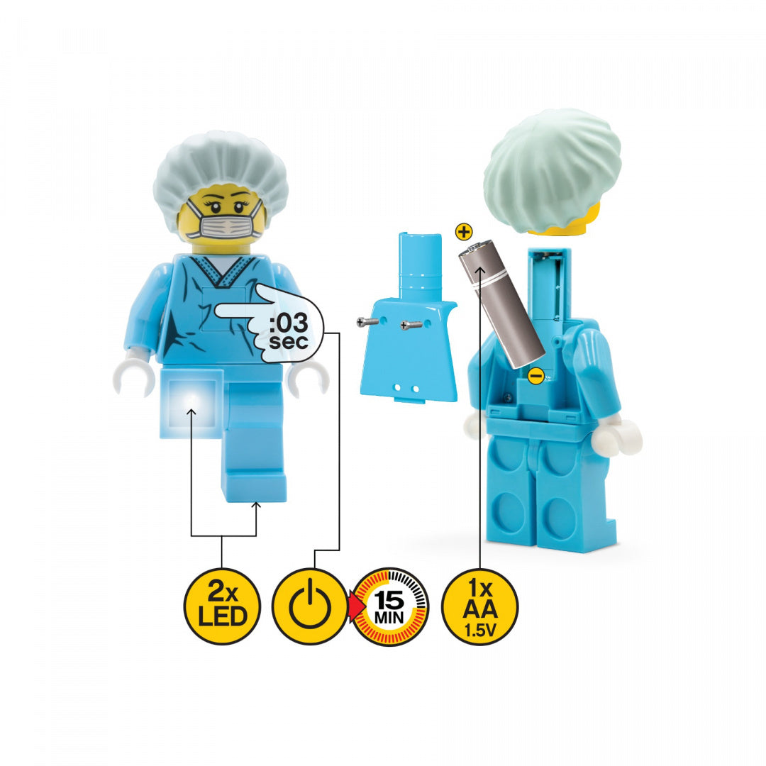 Latarka LEGO chirurg z 2 diodami LED, timerem 15 minut i zasilaniem na baterię AA
