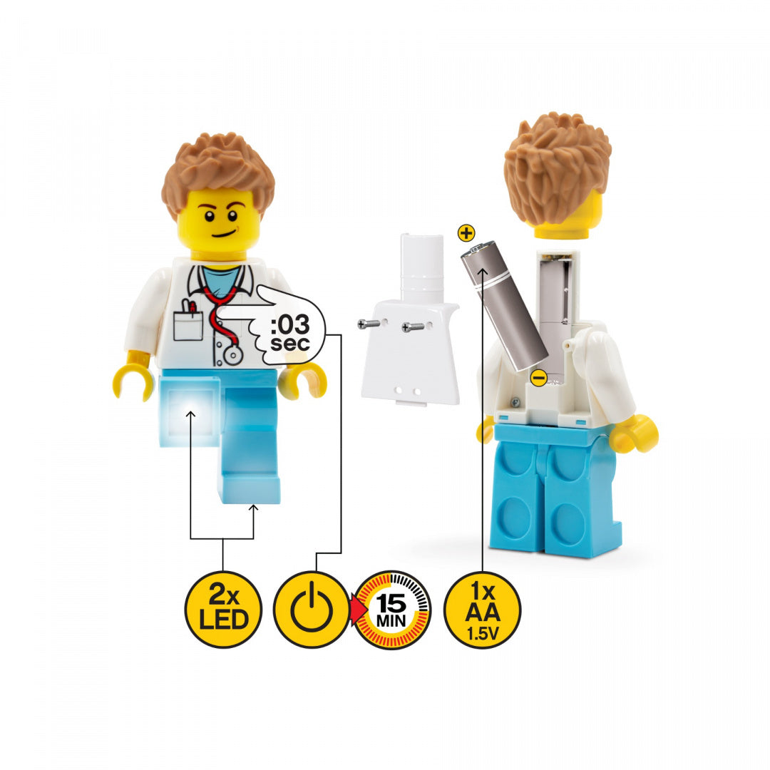 Latarka LEGO lekarz figurka z dwoma diodami LED i baterią AA od MOB