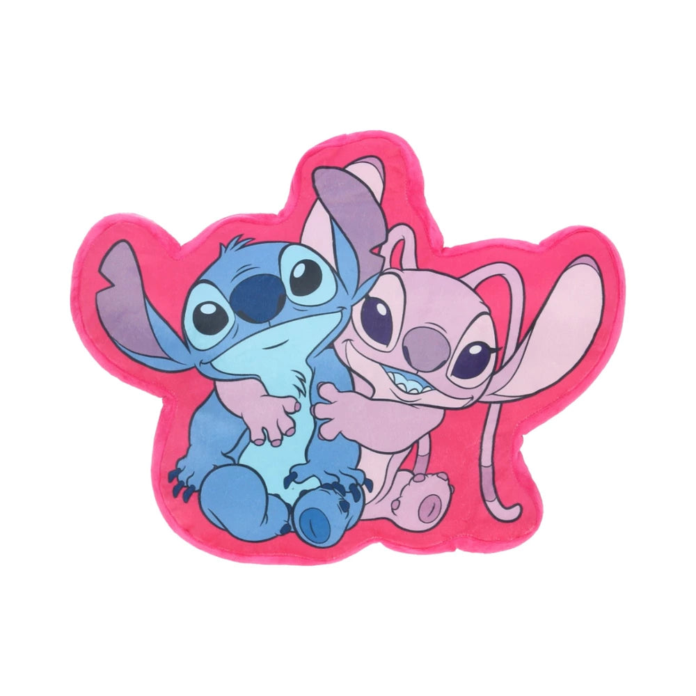 Morbido cuscino Lilo e Stitch Angel con i personaggi di Stitch e Angel su uno sfondo rosa