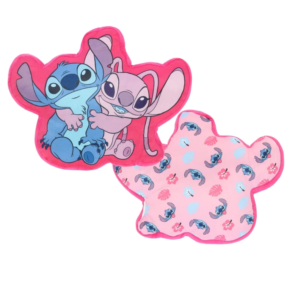 Cuscino reversibile Lilo e Stitch Angel con i personaggi di Stitch e Angel su uno sfondo rosa