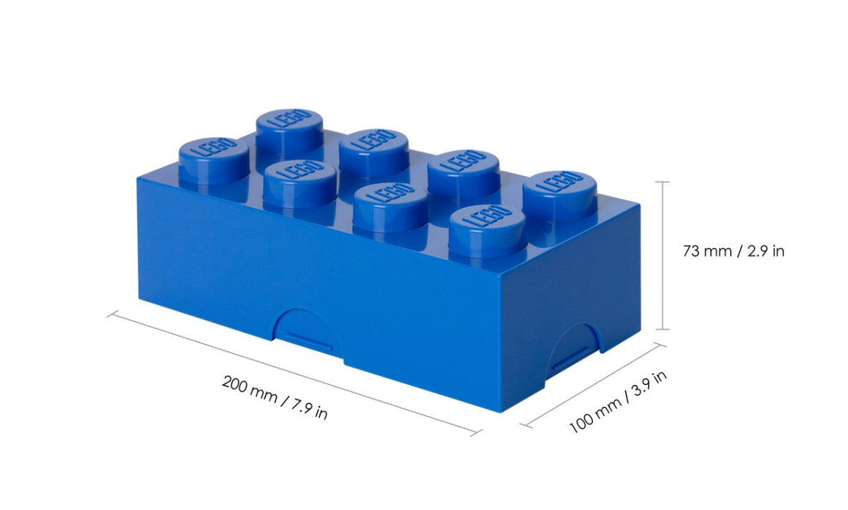 lunchbox LEGO niebieski w kształcie klocka z wymiarami 200x100x73 mm od BV JACOB COMPANY