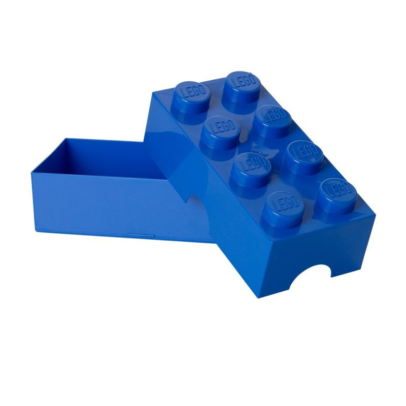 Otwarta niebieska lunchbox LEGO niebieski w kształcie klocka Lego na przekąski i posiłki