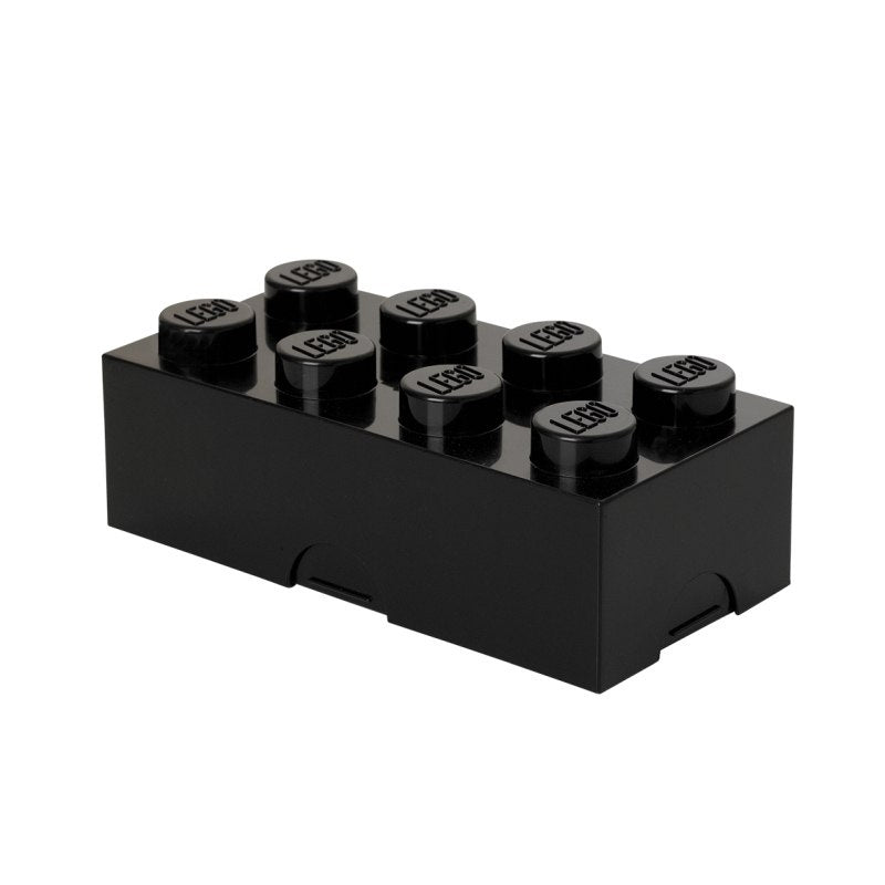 Lunchbox LEGO czarny w kształcie klasycznej kostki LEGO z logo na wypustkach