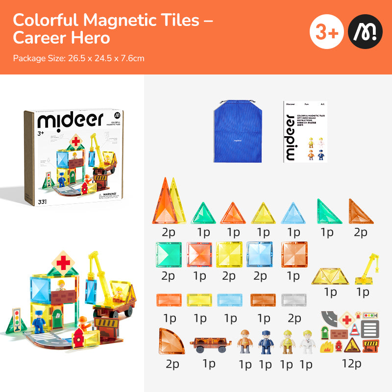 Klocki magnetyczne mideer - City Hero Squad (33 el.)