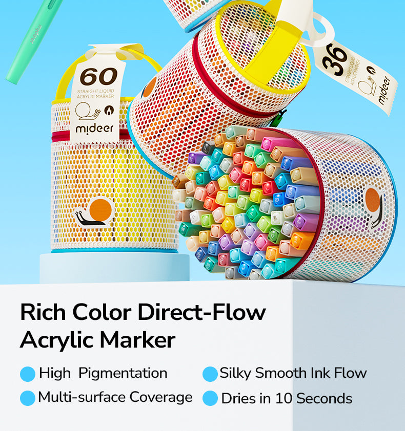 Markery akrylowe płynne z pędzelkową końcówką mideer – 80 kolorów w tubie