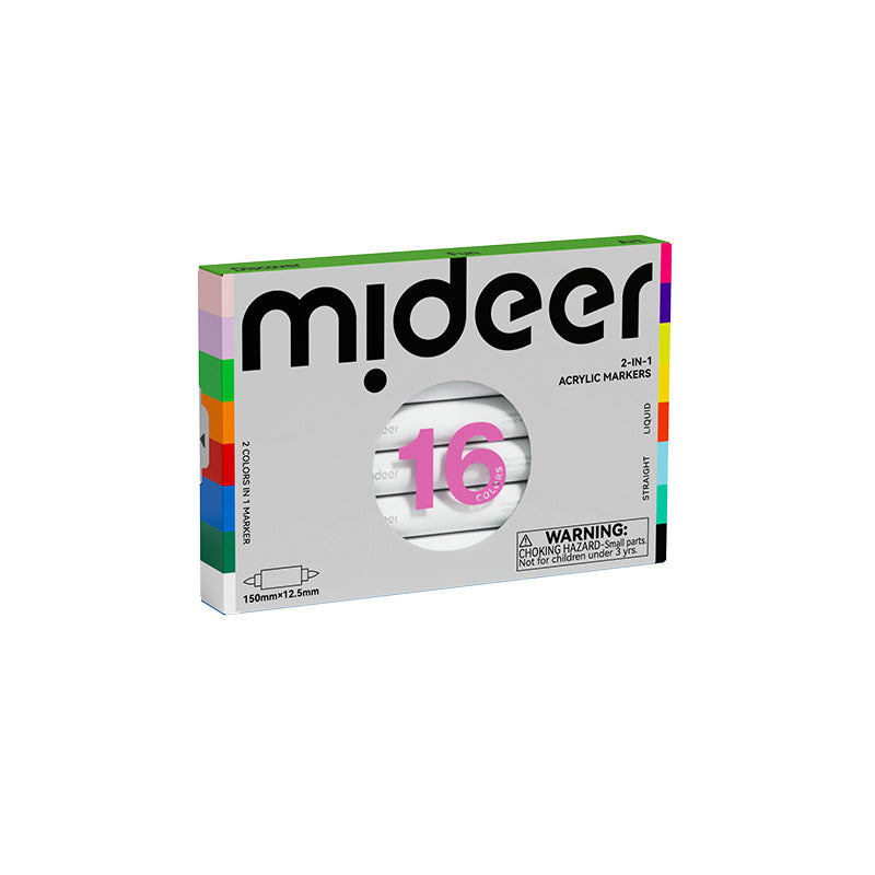 Markery akrylowe dwustronne 2w1 mideer – 16 kolorów