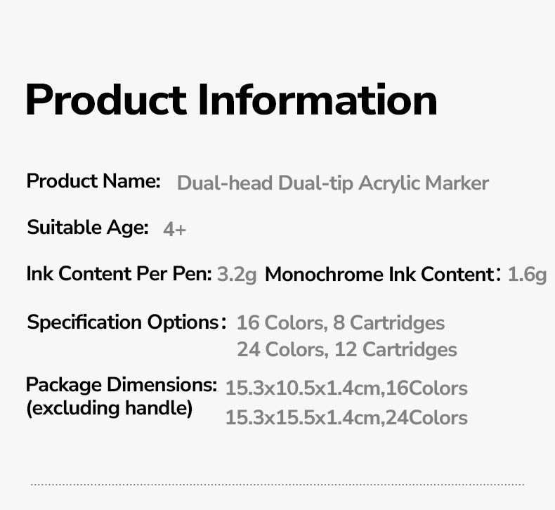 Markery akrylowe dwustronne 2w1 mideer – 16 kolorów