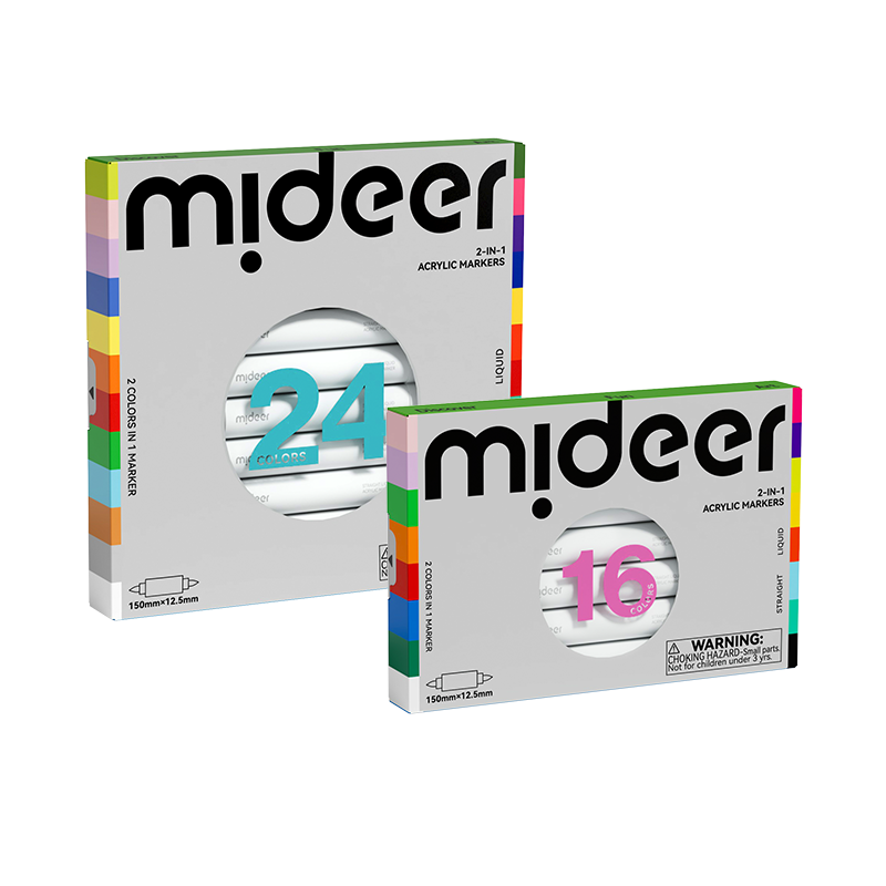 Markery akrylowe dwustronne 2w1 mideer – 24 kolory